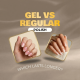 Comparison of gel and regular nail polish on hands.